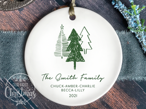Personalized Family Christmas Ornament - Family Names and Year - 3 Green Trees