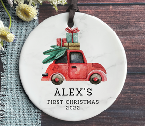 Personalized Baby's First Christmas Ornament - Red Car