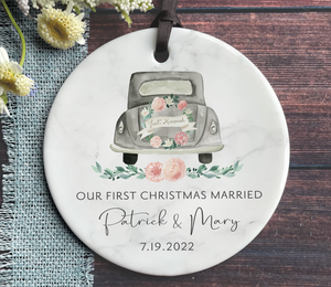 Personalized First Christmas Married Ornament - Just Married Car