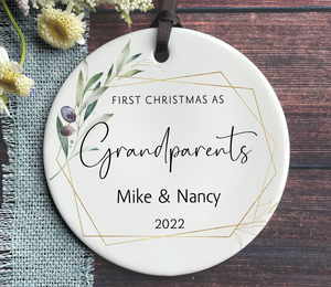Personalized Grandparents First Christmas Ornament - Minimalist Gold Frame