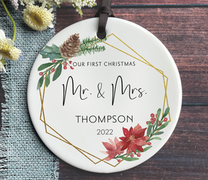 Personalized First Christmas Married Ornament - Mr + Mrs Name and Year