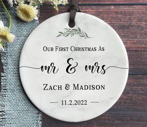 Personalized First Christmas as Mr & Mrs Minimalist Ornament - Name and Date