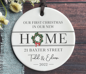 Personalized New Home Christmas Wreath Ornament - Address, Names and Year