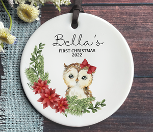 Personalized Baby Girl's First Christmas Ornament - Owl
