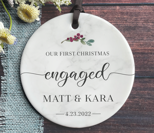 Personalized Engaged Christmas Ornament - Name + Date - Berries