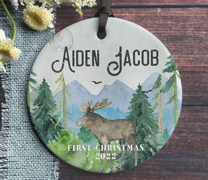 Personalized Baby's First Christmas Ornament - Moose