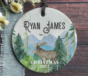 Kid's Christmas Ornament - Moose and Mountains
