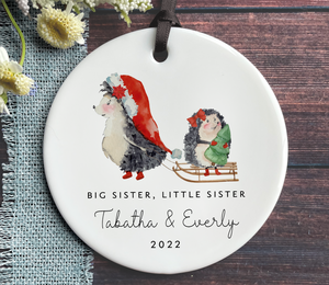 Personalized Big Sister, Little Sister Christmas Ornament - Hedgehogs