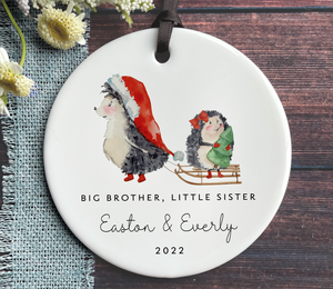 Personalized Big Brother, Little Sister Christmas Ornament - Hedgehogs