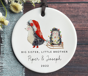 Personalized Big Sister, Little Brother Christmas Ornament - Hedgehogs