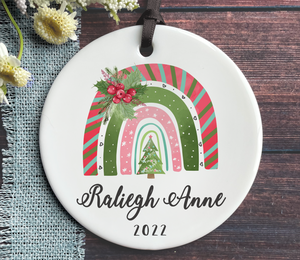 Personalized Baby Girl's First Christmas Ornament - Christmas Rainbow