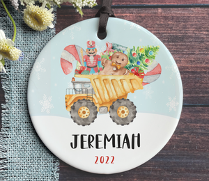 Personalized Boys Dump Truck Christmas Ornament