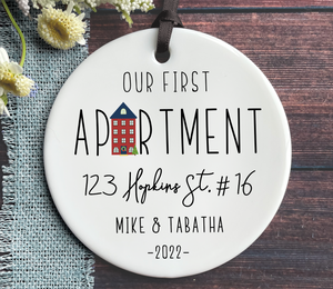 Personalized Our First Apartment Ornament - Red Apartment Building