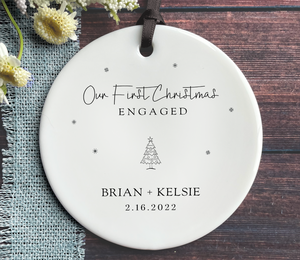 Personalized Engaged Christmas Ornament - Minimalist Tree