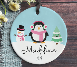 Personalized Girl's Penguin Christmas Ornament