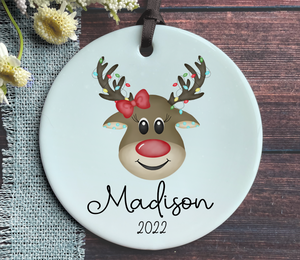 Personalized Girl's Reindeer Christmas Ornament