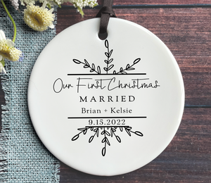 Personalized Married Christmas Minimalist Ornament - Names and Date