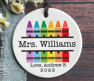 Personalized Teacher Christmas Ornament - Crayons