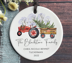 Personalized Family Christmas Ornament - Family Names and Year - Rustic Red Tractor