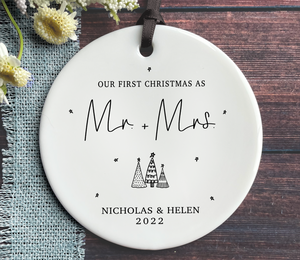 Personalized First Christmas as Mr & Mrs Ornament - Names and Year - Minimalist Trees