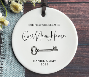 Personalized New Home Ornament - Names and Year - Rustic Key