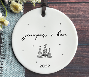 Personalized Couples Christmas Ornament - Minimalist Trees