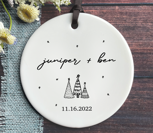 Personalized Couple Christmas Ornament - Names and Date - Minimalist Trees