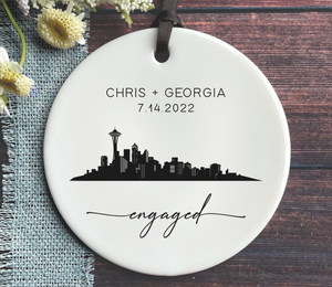 Seattle Engagement Ornament - First Christmas Engaged 2022