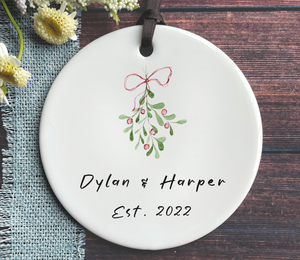 Couples Christmas Mistletoe Ornament - Personalized Couples Names Ornament 2022